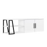 Meuble de salon TV 150 cm moderne blanc laqué noir 2 portes Hyères Vente
