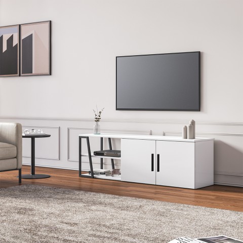 Mobile salotto porta TV 150 cm moderno bianco lucido nero 2 ante Hyeres Promozione