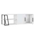Meuble de salon TV 150 cm moderne blanc laqué noir 2 portes Hyères Remises