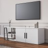 Meuble de salon TV 150 cm moderne blanc laqué noir 2 portes Hyères Réductions