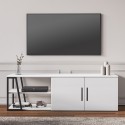 Meuble de salon TV 150 cm moderne blanc laqué noir 2 portes Hyères Catalogue
