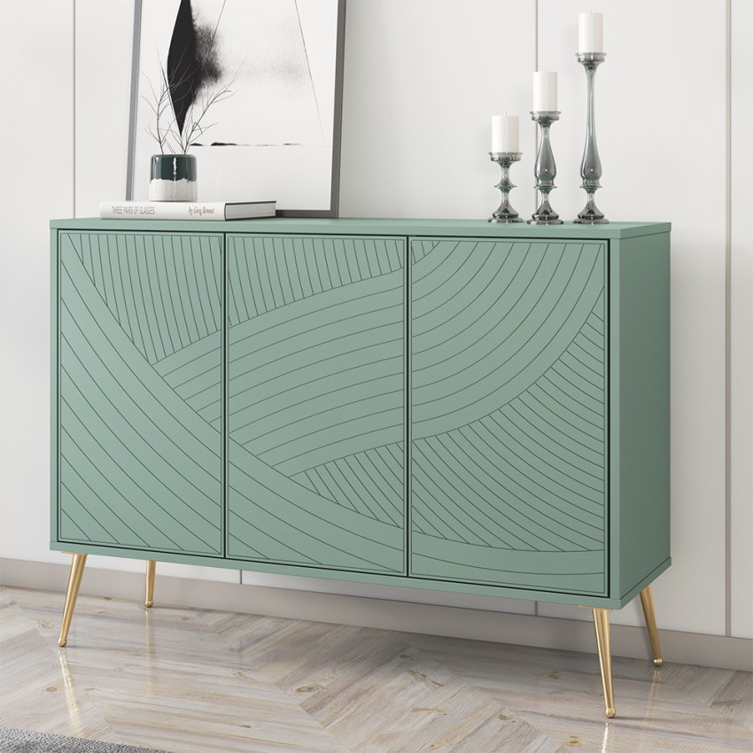 Credenza madia verde 120 cm soggiorno cucina 3 ante piedini dorati Luke Promozione Credenza madia verde 120 cm soggiorno cucina 3 ante piedini dorati Luke Promozione