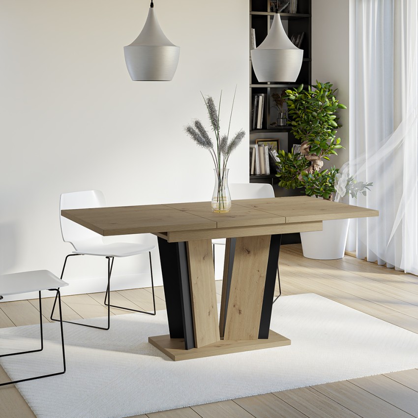 Ausziehbarer Holzküchentisch 120-160x80cm Eiche schwarz Doha 2 Aktion Ausziehbarer Holzküchentisch 120-160x80cm Eiche schwarz Doha 2 Aktion
