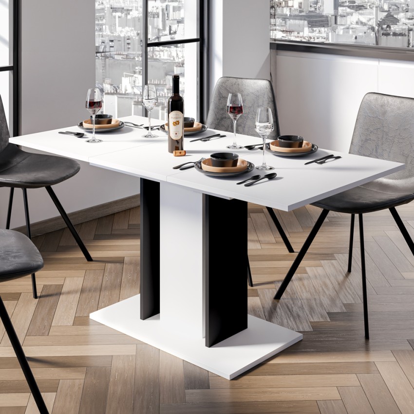 Platzsparender Ausziehtisch schwarz weiß 100-140x60cm Wood Mini White Aktion Platzsparender Ausziehtisch schwarz weiß 100-140x60cm Wood Mini White Aktion