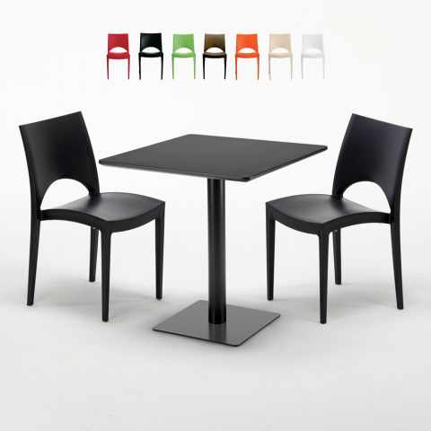 Schwarz Tisch Quadratisch 70x70 cm mit 2 Bunten Stühlen Paris Kiwi