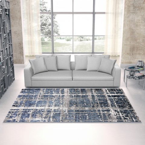Tapis de salon de design moderne à poils courts bleu gris Double BLU001 Promotion