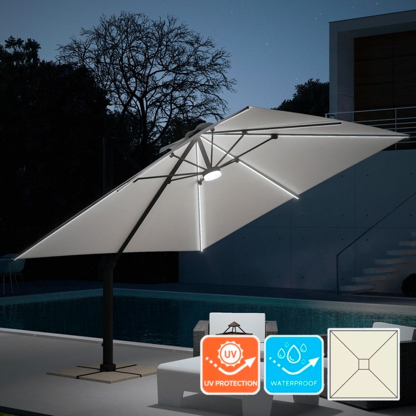 Ombrellone giardino anti uv con Luce Solare Led quadrato 3x3m braccio alluminio Paradise Promozione Ombrellone giardino anti uv con Luce Solare Led quadrato 3x3m braccio alluminio Paradise Promozione