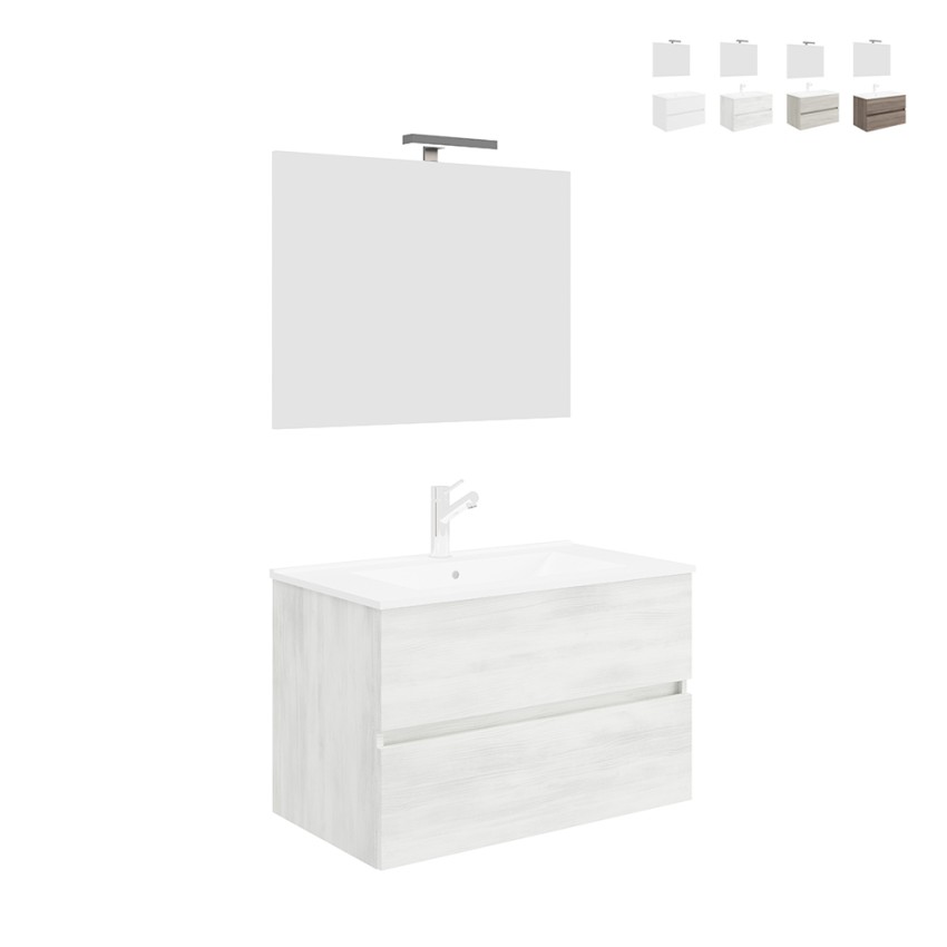 Mobile con specchio bagno sospeso moderno 80 cm lavabo 2 cassetti Easy 80 Saldi Mobile con specchio bagno sospeso moderno 80 cm lavabo 2 cassetti Easy 80 Saldi