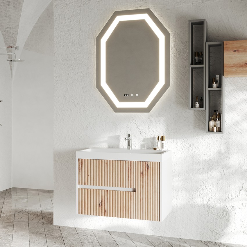 Meuble salle de bains 80 cm évier miroir tiroirs porte Portofino 80 Promotion Meuble salle de bains 80 cm évier miroir tiroirs porte Portofino 80 Promotion
