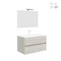 Meuble salle de bain 90 cm lavabo suspendu tiroirs miroir LED Easy 90 Promotion