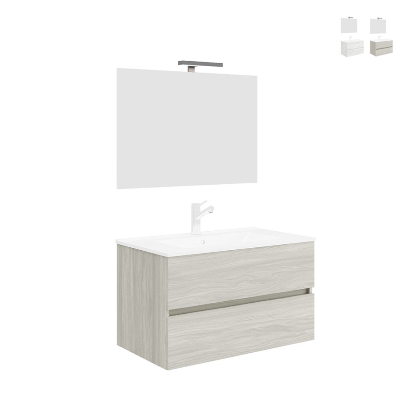 Meuble salle de bain 90 cm lavabo suspendu tiroirs miroir LED Easy 90 Promotion Meuble salle de bain 90 cm lavabo suspendu tiroirs miroir LED Easy 90 Promotion