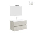 Meuble salle de bain 90 cm lavabo suspendu tiroirs miroir LED Easy 90 Promotion