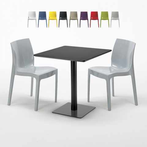 Schwarz Tisch Quadratisch 70x70 cm mit Bunten Stühlen Ice Kiwi