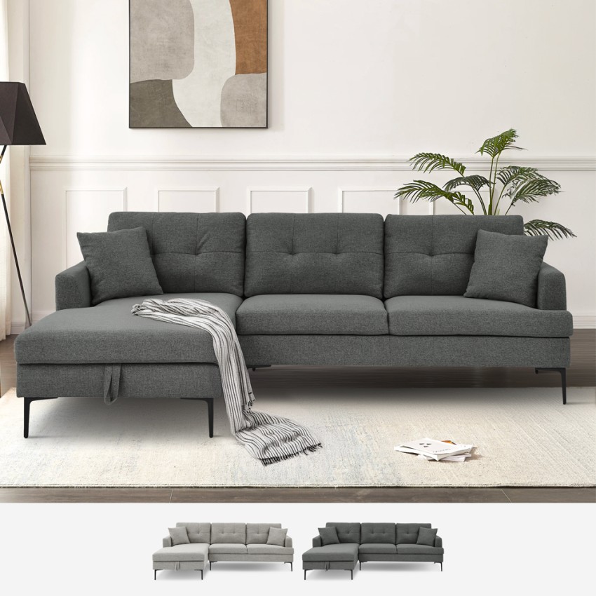 Canapé d'angle 3 places avec méridienne coffre en tissu gris Tangeri Promotion Canapé d'angle 3 places avec méridienne coffre en tissu gris Tangeri Promotion