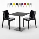 Tavolino Quadrato Nero 70x70 cm con 2 Sedie Colorate Ice Kiwi Sconti