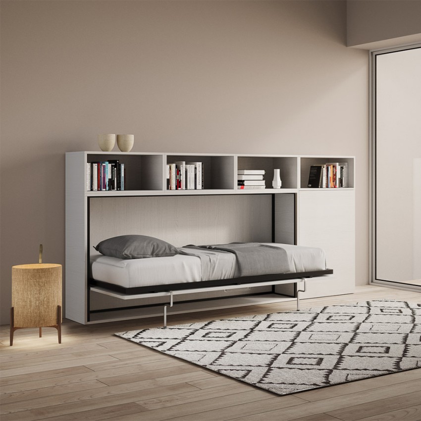 Letto a scomparsa con materasso singolo armadio scaffali bianco Kando A Promozione Letto a scomparsa con materasso singolo armadio scaffali bianco Kando A Promozione