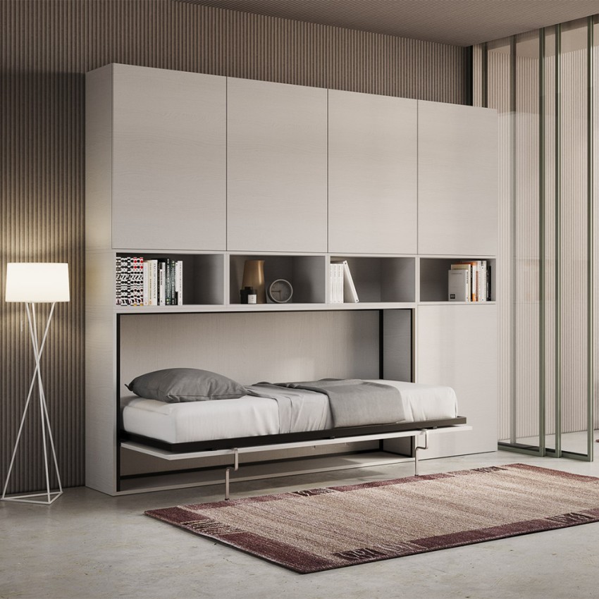 Letto a scomparsa salvaspazio orizzontale materasso singolo bianco Kando C Promozione Letto a scomparsa salvaspazio orizzontale materasso singolo bianco Kando C Promozione