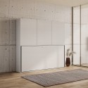 Mobile avec lit simple escamotable horizontal armoires blanc Kando D Réductions