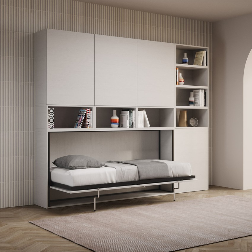Letto a scomparsa bianco materasso singolo orizzontale salvaspazio Kando E Promozione Letto a scomparsa bianco materasso singolo orizzontale salvaspazio Kando E Promozione