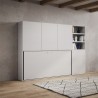Letto singolo a scomparsa orizzontale mobile con libreria bianco Kando F Sconti