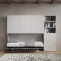 Letto singolo a scomparsa orizzontale mobile con libreria bianco Kando F Saldi
