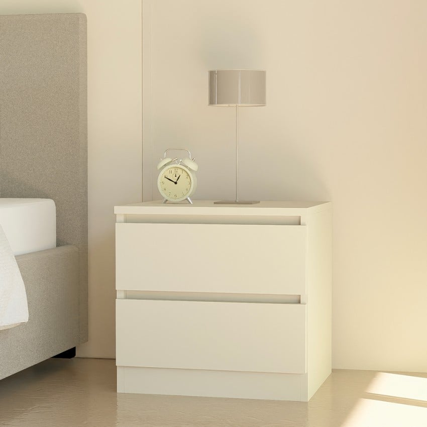 Comodino 2 cassetti legno bianco camera da letto moderno Harlene Promozione Comodino 2 cassetti legno bianco camera da letto moderno Harlene Promozione