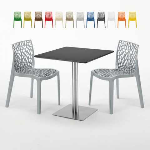 Tavolino Quadrato Nero 70x70 cm con 2 Sedie Colorate Gruvyer Rum Raisin Promozione