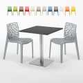 Schwarz Tisch Quadratisch 70x70 cm mit 2 Bunten Stühlen Gruvyer Rum Raisin Aktion