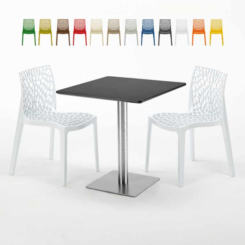 Schwarz Tisch Quadratisch 70x70 cm mit 2 Bunten Stühlen Gruvyer Rum Raisin Angebot