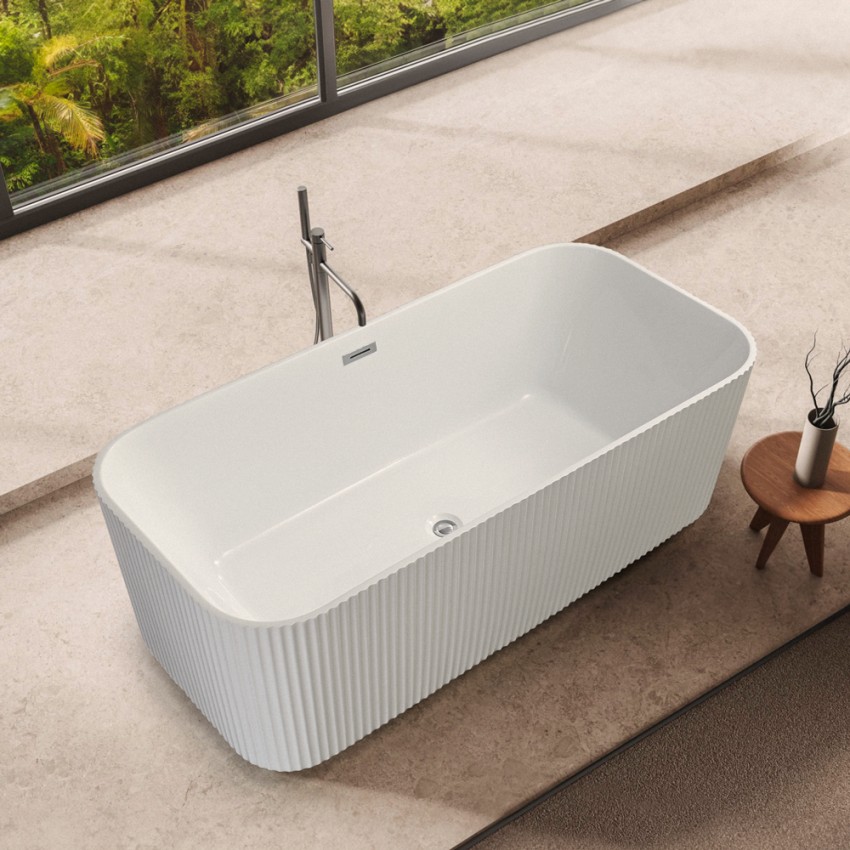 Vasca da bagno rettangolare freestanding bianco scanalata 170x75cm Lemno Promozione Vasca da bagno rettangolare freestanding bianco scanalata 170x75cm Lemno Promozione