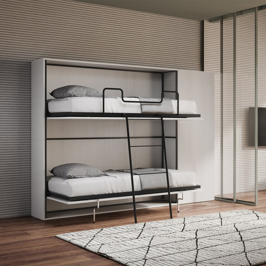 Letto a castello doppio a scomparsa bianco moderno con armadio Kando H Promozione Letto a castello doppio a scomparsa bianco moderno con armadio Kando H Promozione