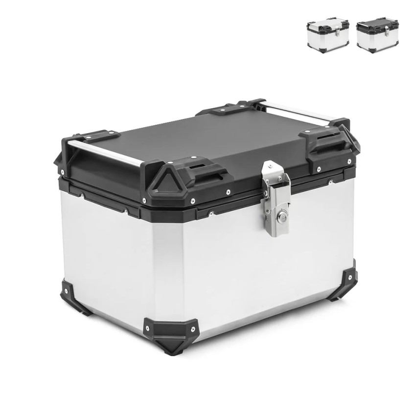 Bauletto per moto universale 46 litri in alluminio con piastra Voyager Promozione Bauletto per moto universale 46 litri in alluminio con piastra Voyager Promozione