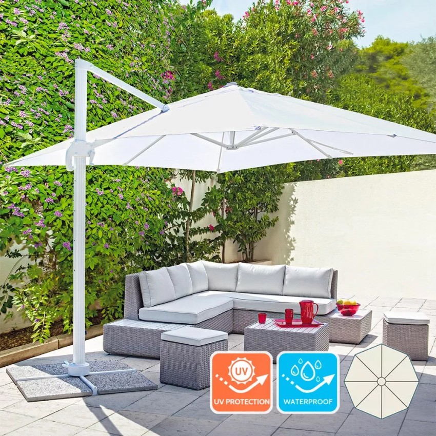 Ombrellone da giardino in alluminio palo decentrato per casa e locali 3x3m Paradise White Promozione Ombrellone da giardino in alluminio palo decentrato per casa e locali 3x3m Paradise White Promozione