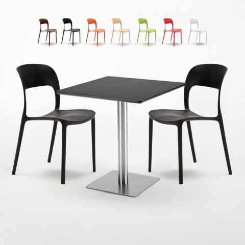 Schwarz Tisch Quadratisch 70x70 cm Bunte Stühle Restaurant Rum Raisin