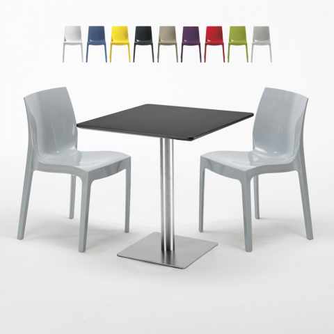 Schwarz Tisch Quadratisch 70x70 cm Bunte Stühle Ice Rum Raisin