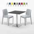 Tavolino Quadrato Nero 70x70 cm con 2 Sedie Colorate Ice Kiwi Promozione