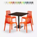 Set tavolino legno metallo Horeca 90x90cm 4 sedie design impilabili Dustin Promozione