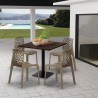 Set tavolino legno metallo Horeca 90x90cm 4 sedie design impilabili Dustin 