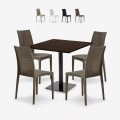 Holz-Couchtisch-Set 90x90cm Horeca 4 stapelbare Poly-Rattan-Stühle Barrett Aktion
