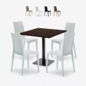 Ensemble Table Bois 90x90cm Horeca et 4 Chaises Empilables Poly RotinBar Restaurant Café Barrett Offre