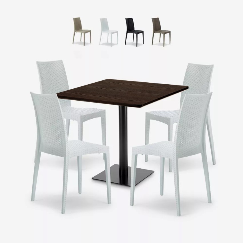 Ensemble Table Bois 90x90cm Horeca et 4 Chaises Empilables Poly RotinBar Restaurant Café Barrett Offre Ensemble Table Bois 90x90cm Horeca et 4 Chaises Empilables Poly RotinBar Restaurant Café Barrett Offre