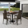 Holz-Couchtisch-Set 90x90cm Horeca 4 stapelbare Poly-Rattan-Stühle Barrett Modell