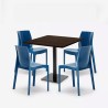 Set tavolino legno metallo Horeca 90x90cm 4 sedie impilabili bar ristorante Yanez 