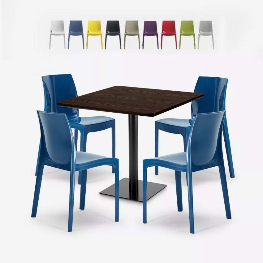 Set tavolino legno metallo Horeca 90x90cm 4 sedie impilabili bar ristorante Yanez Promozione Set tavolino legno metallo Horeca 90x90cm 4 sedie impilabili bar ristorante Yanez Promozione