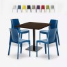 Holz Metall Couchtisch Set Horeca 90x90cm 4 stapelbare Stühle Bar Restaurant Yanez Aktion