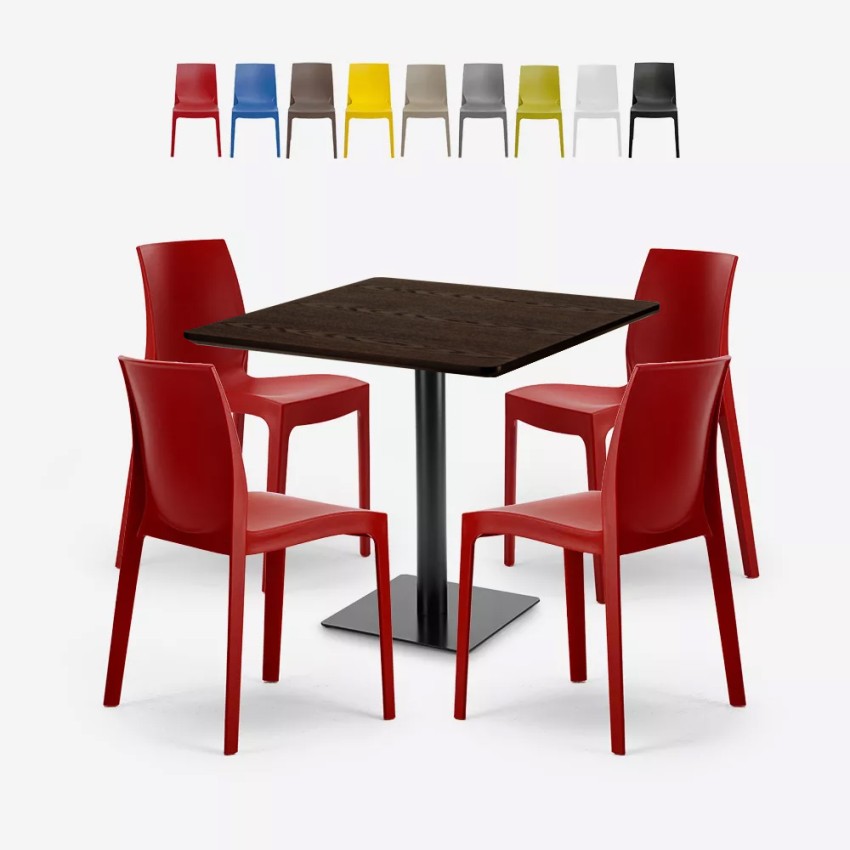 Set tavolino Horeca 90x90cm 4 sedie impilabile ristorante bar cucina Jasper Promozione Set tavolino Horeca 90x90cm 4 sedie impilabile ristorante bar cucina Jasper Promozione