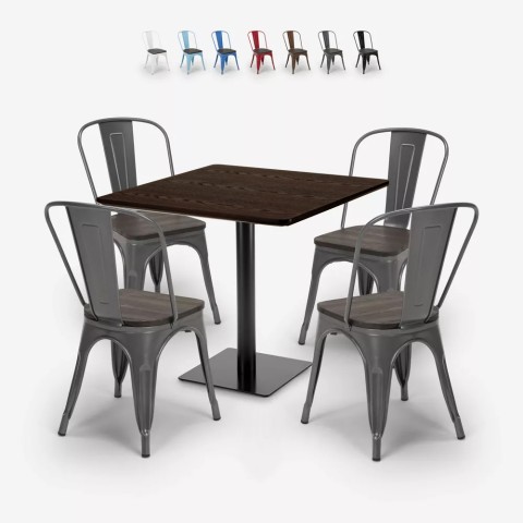 ensemble table bois métal horeca 90x90cm bar 4 chaises de style edgar Promotion