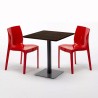 Table Carrée 70x70 Effet Bois avec 2 Chaises Colorées Ice Melon 