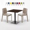 Table Carrée 70x70 Effet Bois avec 2 Chaises Colorées Ice Melon Promotion