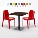 Table Carrée 70x70 Effet Bois avec 2 Chaises Colorées Ice Melon Dimensions